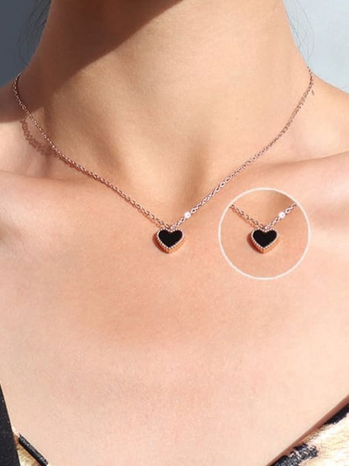 Rose Gold Shell : Black +black Titanium 316L Stainless Steel Enamel Heart Minimalist Necklace with e-coated waterproof