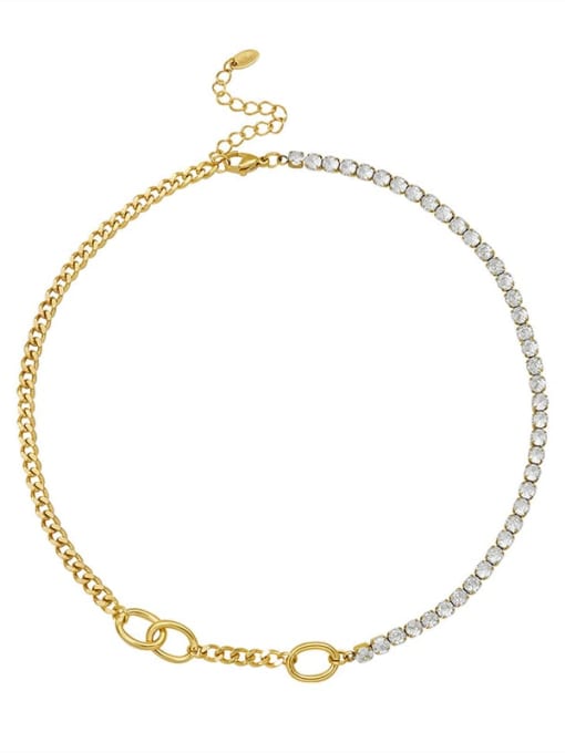 Gold   Necklace Titanium Steel Cubic Zirconia Geometric Asymmetry  Hollow Chain Trend Necklace