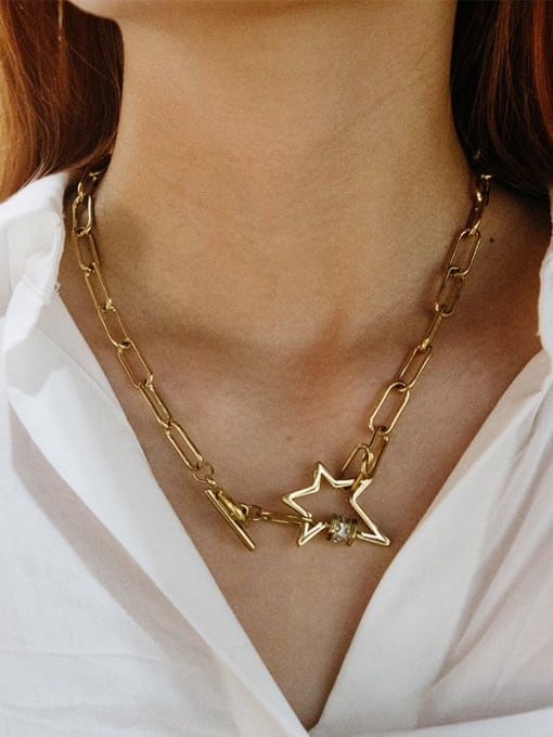 YAYACH Hollow five-pointed star OT buckle stainless steel necklace 1