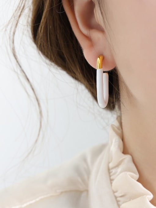 F936 White Drop Oil Gold Earrings Titanium Steel Enamel Geometric Trend Hoop Earring
