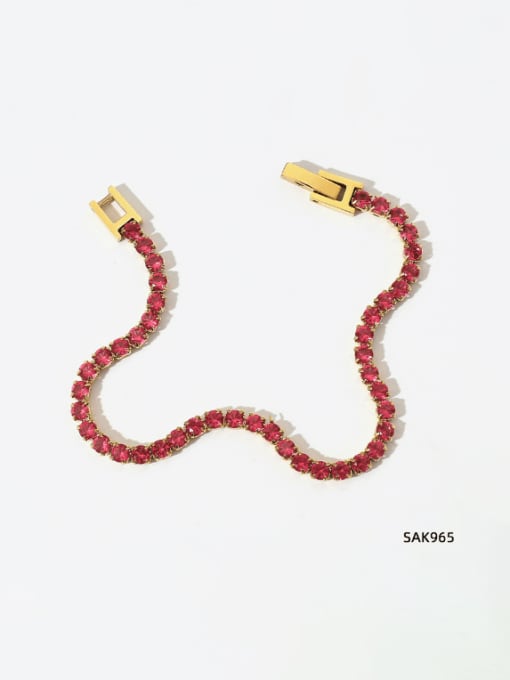 SAK965 Golden Red Stainless steel Cubic Zirconia Geometric Vintage Link Bracelet