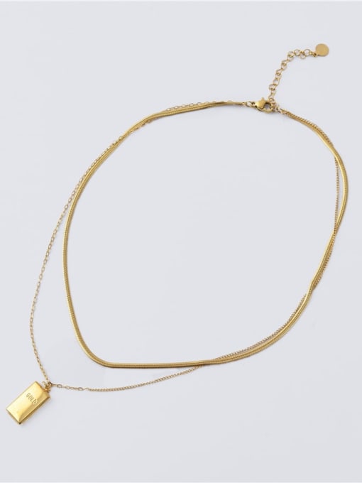 Double layer gold brick necklace gold Titanium Steel Rectangle Minimalist Multi Strand Necklace