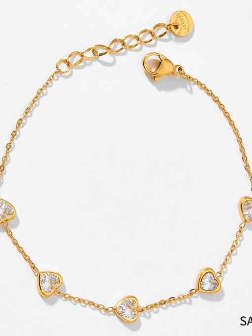 SAK938 Gold Bracelet with White Zirconia Stainless steel Dainty Tassel Cubic Zirconia Bracelet and Necklace Set
