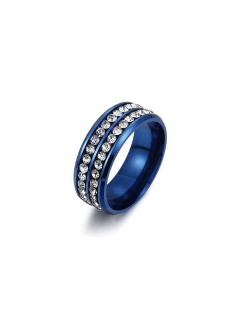 blue Stainless steel Enamel Rhinestone Geometric Minimalist Band Ring