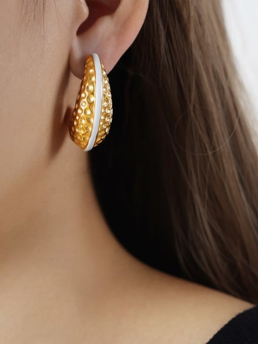 F1009 White Glazed Gold Earrings Titanium Steel Geometric Trend Stud Earring