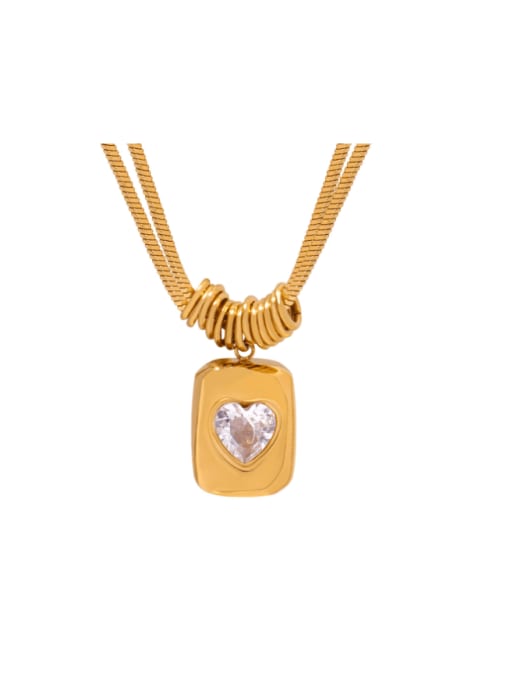 P1783 Golden Necklace Titanium Steel Glass Stone Geometric Minimalist Multi Strand Necklace