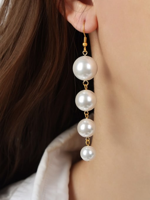 F1313  imitation pearl medium earrings Brass Imitation Pearl Geometric Minimalist Hook Earring