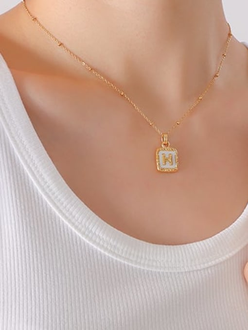 P279 gold necklace 40 +5cm Titanium Steel Enamel Square Letter H Minimalist Necklace