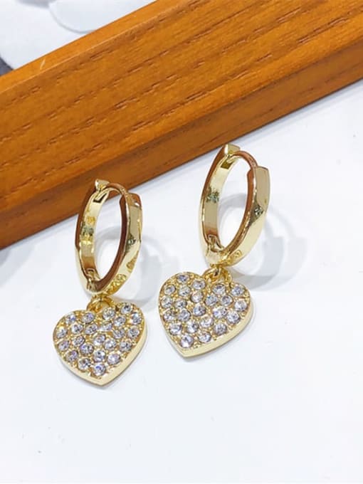 H00273 Earrings Brass Cubic Zirconia Heart Vintage Huggie Earring