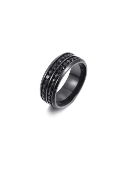 black Stainless steel Enamel Rhinestone Geometric Minimalist Band Ring