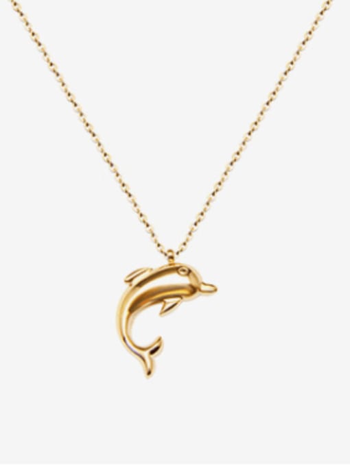 MAKA Titanium 316L Stainless Steel Smooth Dolphin Minimalist  Pendant Necklace with e-coated waterproof 3