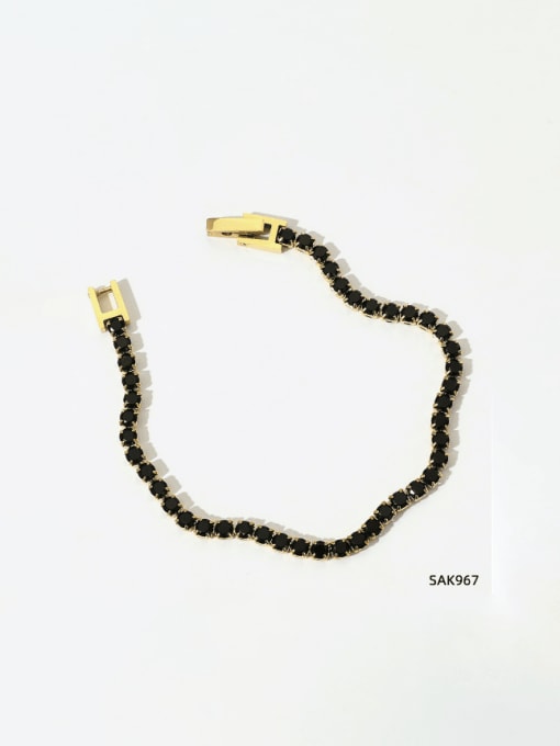 SAK967 Gold +Black Stainless steel Rhinestone Geometric Minimalist Bracelet