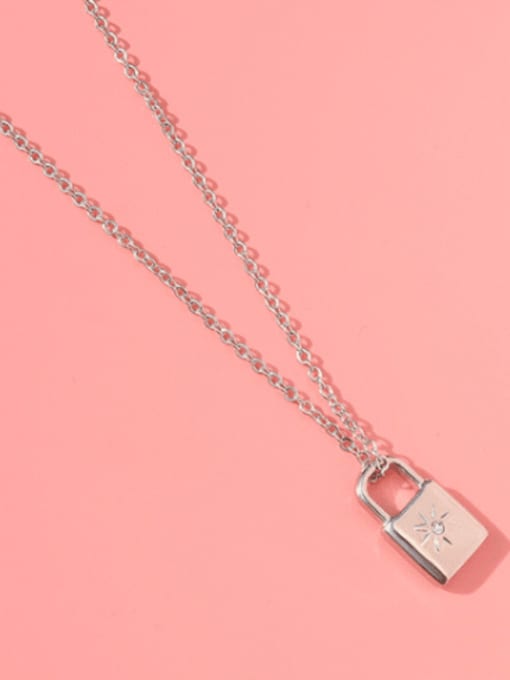 Steel necklace 40+5cm Titanium 316L Stainless Steel Rhinestone Locket Minimalist Necklace with e-coated waterproof