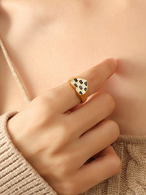 A321 gold ring Titanium Steel Acrylic Heart Vintage Band Ring