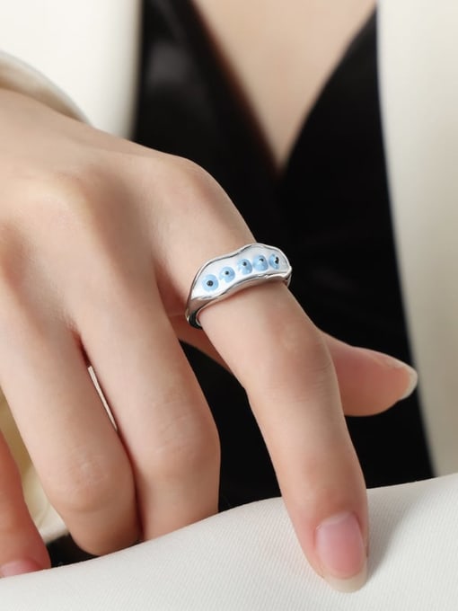 A029 White Glazed Steel Ring Titanium Steel Enamel Geometric Trend Band Ring
