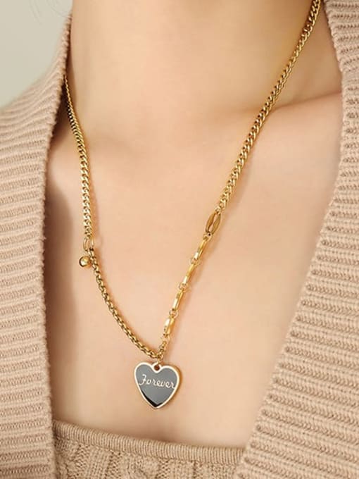 Gold necklace 50+ 5cm Titanium Steel Enamel Heart Hip Hop Necklace