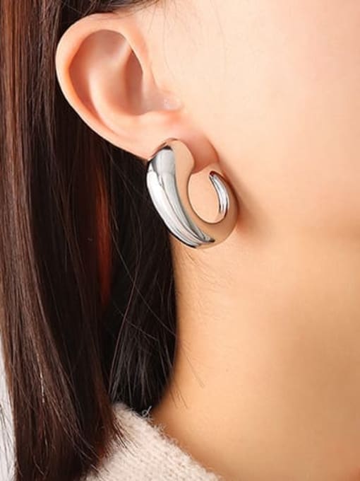 F574 Steel Earrings Titanium Steel Geometric C Shape Minimalist Stud Earring