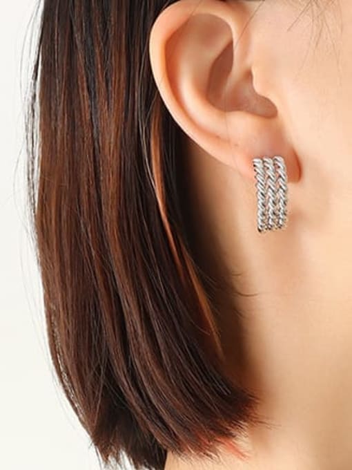 F608 steel three fried  twist Earrings Titanium Steel Geometric Vintage  Twist C Shape Stud Earring