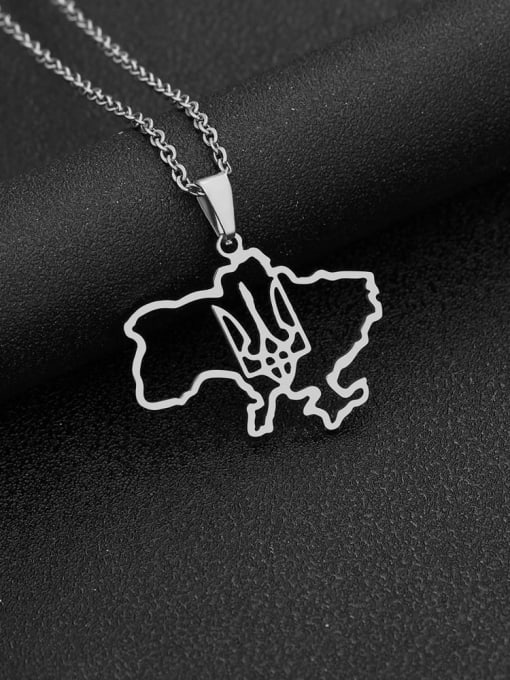 Steel B Style Stainless steel Medallion Ethnic Ukraine Map Pendant Necklace