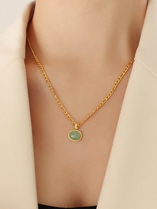 P251 gold necklace 40 +5cm Titanium Steel Jade Vintage Geometric  Earring and Necklace Set