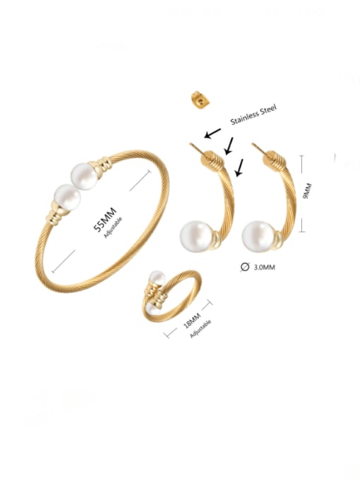 SONYA-Map Jewelry Stainless steel Imitation Pearl Hip Hop Irregular Ring Earring And Bracelet Set 1