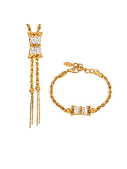 MAKA Titanium Steel Cubic Zirconia Hip Hop Tassel  Bracelet and Necklace Set