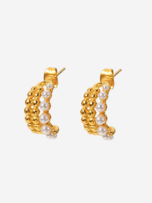 JDE201855 Stainless steel Imitation Pearl Geometric Vintage Stud Earring
