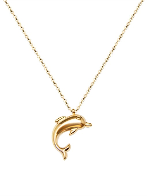 Gold necklace 40+5cm Titanium 316L Stainless Steel Smooth Dolphin Minimalist  Pendant Necklace with e-coated waterproof