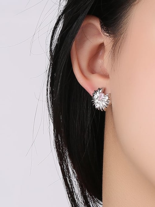 Clioro Brass Cubic Zirconia Flower Minimalist Stud Earring 1