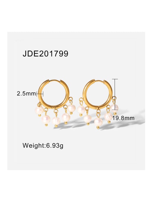 JDE201799 Stainless steel Freshwater Pearl Tassel Trend Huggie Earring