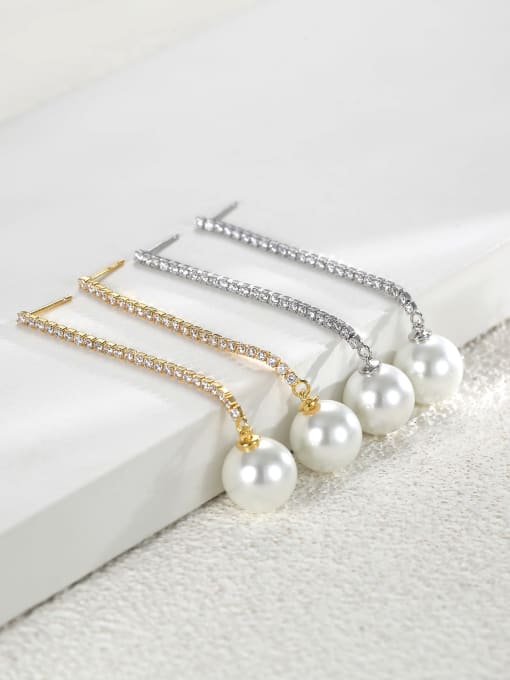 Clioro Brass Imitation Pearl Tassel Minimalist Threader Earring 1