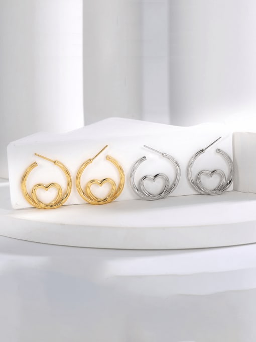 Clioro Brass Geometric Heart Minimalist Hoop Earring 2
