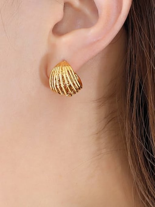 F729 Gold Earrings Brass Geometric Vintage C Shape  Stud Earring