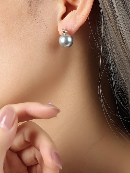 F664 Steel Color Adhesive Bead Earrings Titanium Steel Cubic Zirconia Geometric Trend Stud Earring