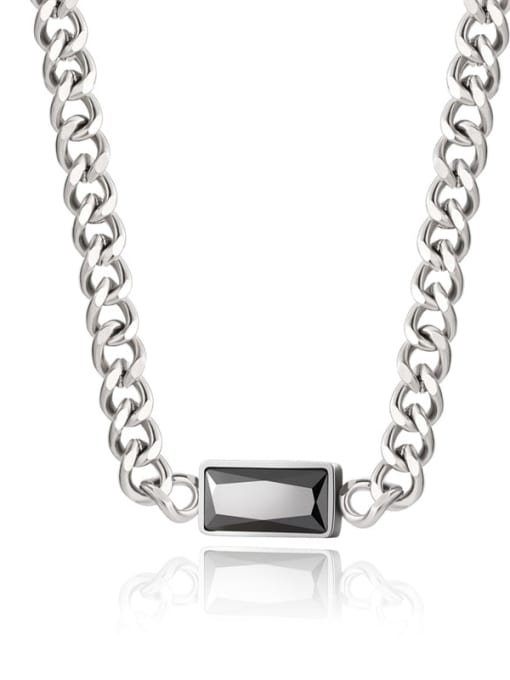 SN22021106 Titanium Steel Glass Stone Geometric Vintage Hollow Chain Necklace
