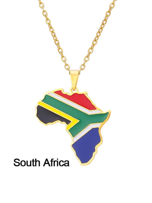 South Africa Stainless steel Enamel Medallion Ethnic Map of Africa Pendant Necklace