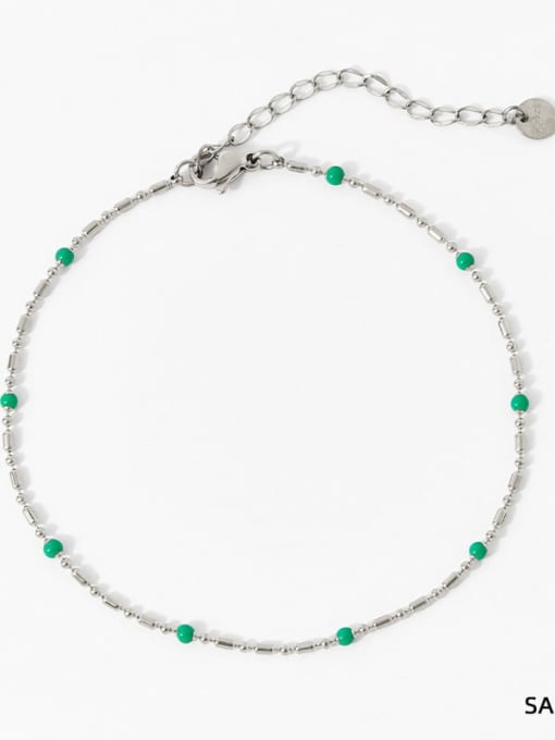 SAP951 Platinum+Emerald Green Stainless steel Enamel Geometric Dainty Handmade Beaded Bracelet