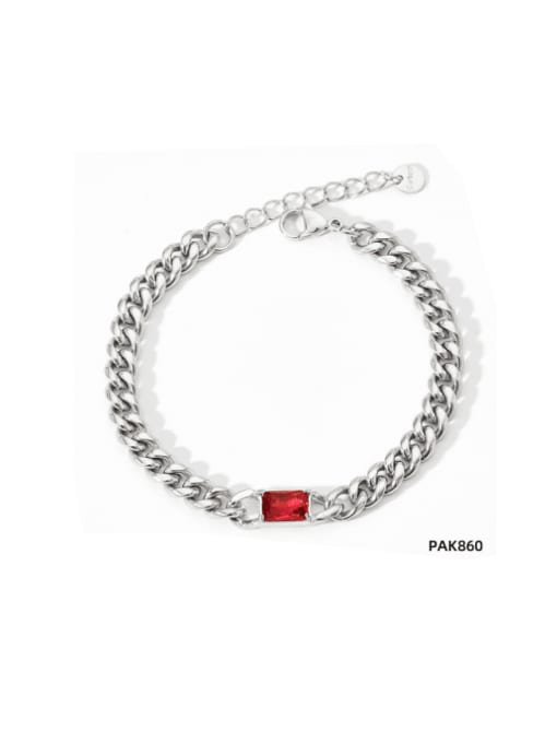 PAK860 Platinum +red Stainless steel Glass Stone Geometric  Chain Hip Hop Link Bracelet