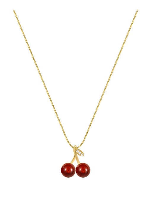K.Love Titanium Steel Natural Stone   Cute  Friut Cherry  Pendant Necklace 0