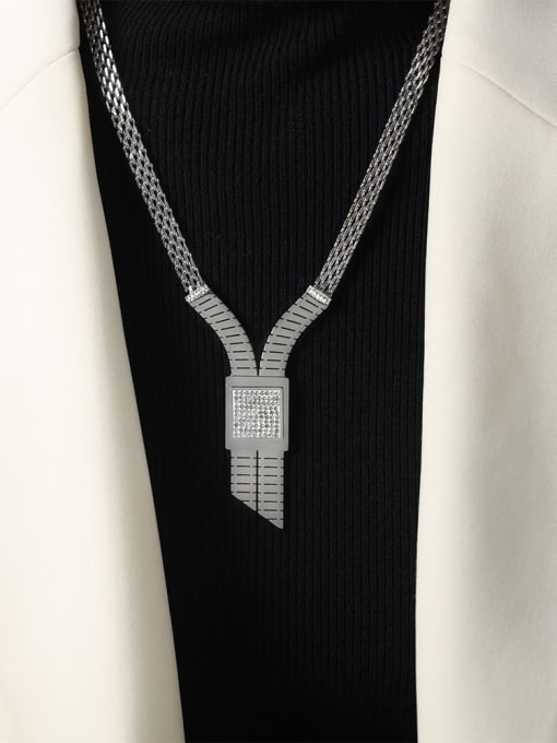 Steel Diamond Necklace 37 7cm Titanium Steel Cubic Zirconia Geometric Trend Link Necklace