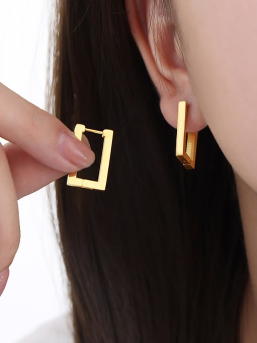 F254 Gold Long Earrings Titanium Steel Geometric Minimalist Huggie Earring