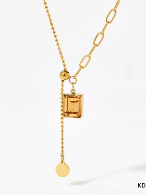 KDD065 Gold+Light Coffee Glass Stainless steel Lampwork Stone Geometric Minimalist Lariat Necklace