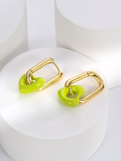 H01027 green Brass Enamel Heart Minimalist Huggie Earring