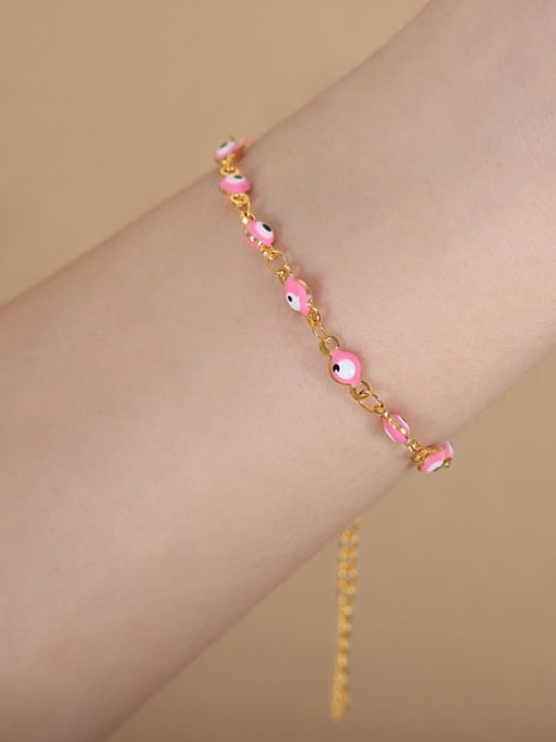 Pink Drop Oil Gold Bracelet Titanium Steel Enamel Minimalist Evil Eye Bracelet and Necklace Set