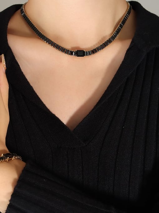 P1234 black zircon necklace 40+ 5cm Titanium Steel Cubic Zirconia Vintage Geometric  Bracelet and Necklace Set