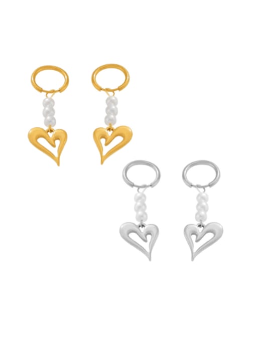 MAKA Titanium Steel Imitation Pearl Heart Minimalist Huggie Earring 0