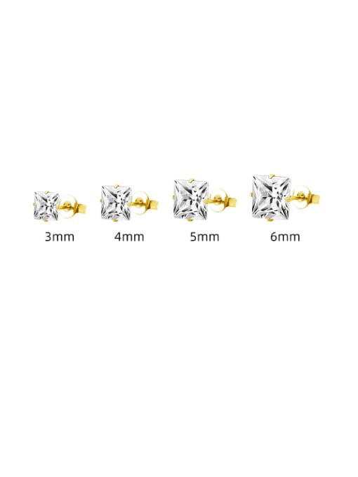 Square zircon gold 3mm each Stainless steel Cubic Zirconia Geometric Minimalist Stud Earring