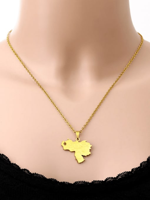 SONYA-Map Jewelry Titanium Steel Medallion Hip Hop Venezuela Map Pendant Necklace 1