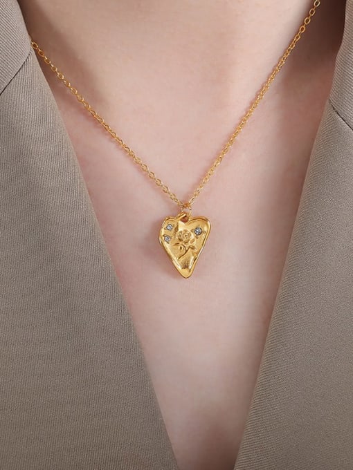 P1576 Gold Necklace 40 +5cm Titanium Steel Cubic Zirconia Heart Trend Necklace