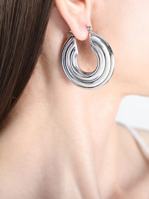 F830 Steel Color Earrings Titanium Steel Geometric Trend Hoop Earring